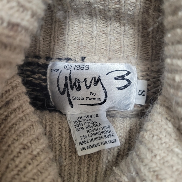 vtg GLORY 3 by GLORIA FURMAN Sweater S Angora Wool Silk Blend Retro Triforce mod - Picture 7 of 9